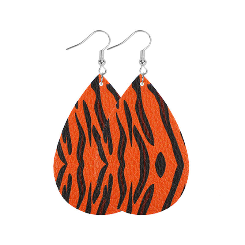 Wholesale Western Style Leopard Print Cow Print Leather Double Sided Print Earrings